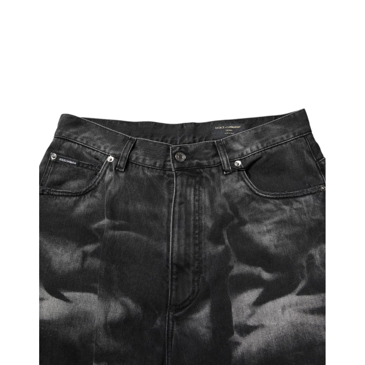 Dolce & Gabbana Black Marbled Effect Straight Men Denim Jeans