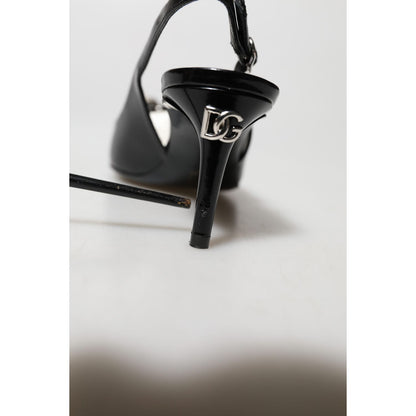 Dolce & Gabbana Black Patent Leather Crystal Slingback Shoes