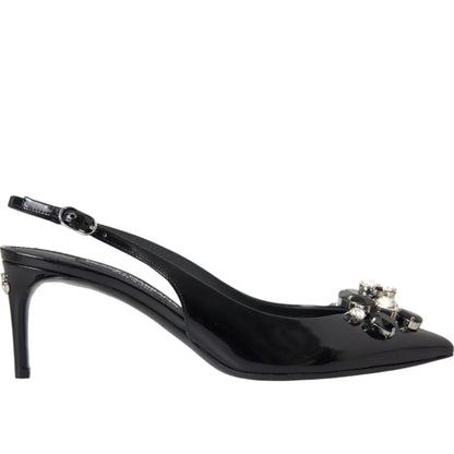 Dolce & Gabbana Black Patent Leather Crystal Slingback Shoes