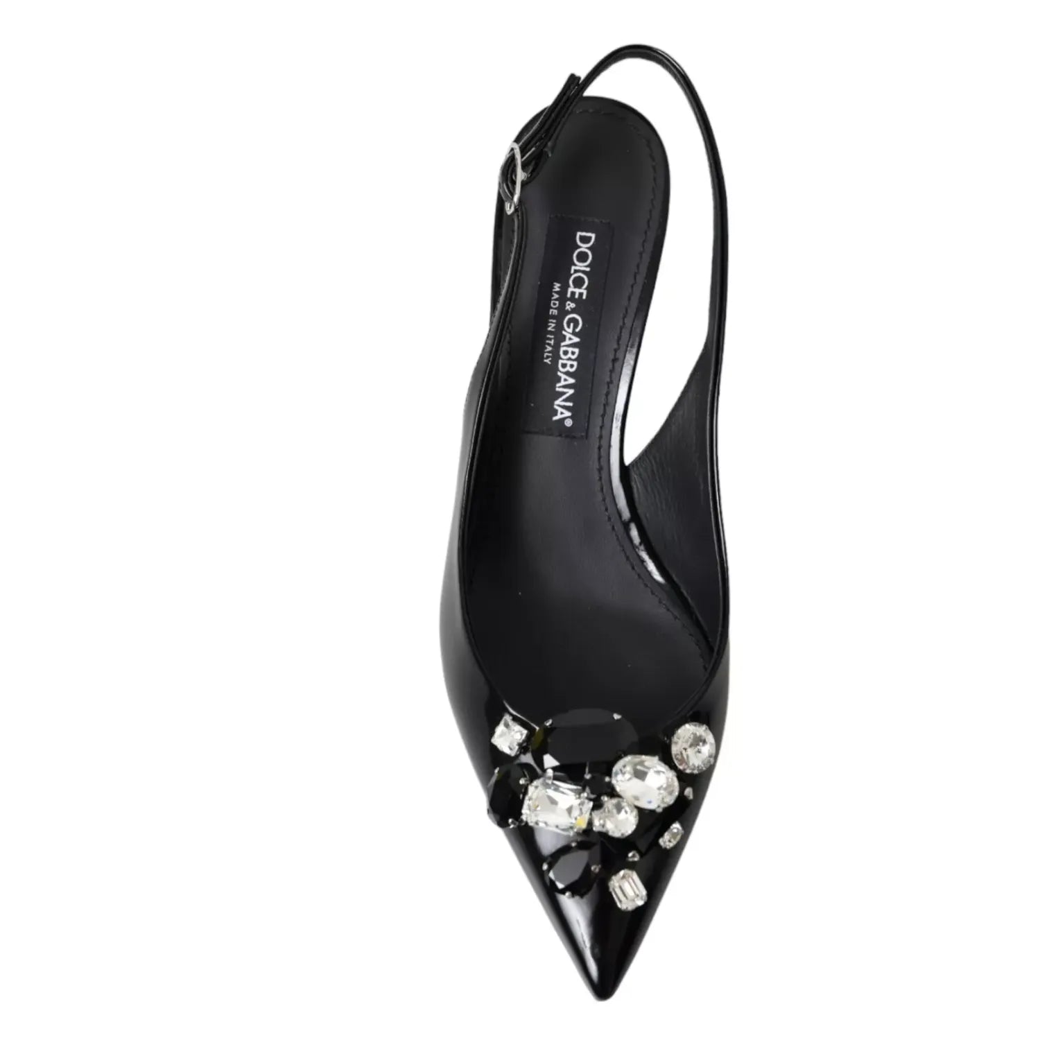 Dolce & Gabbana Black Patent Leather Crystal Slingback Shoes