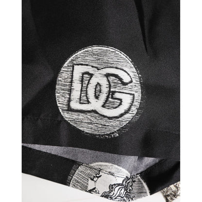 Dolce & Gabbana Black Silk Ancient Coin Print Boxer Short Swimwear