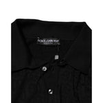 Dolce & Gabbana Black Silk Jacquard DG Polo Shirt T-shirt with monogram pattern and button placket collar, elegant Italian design.