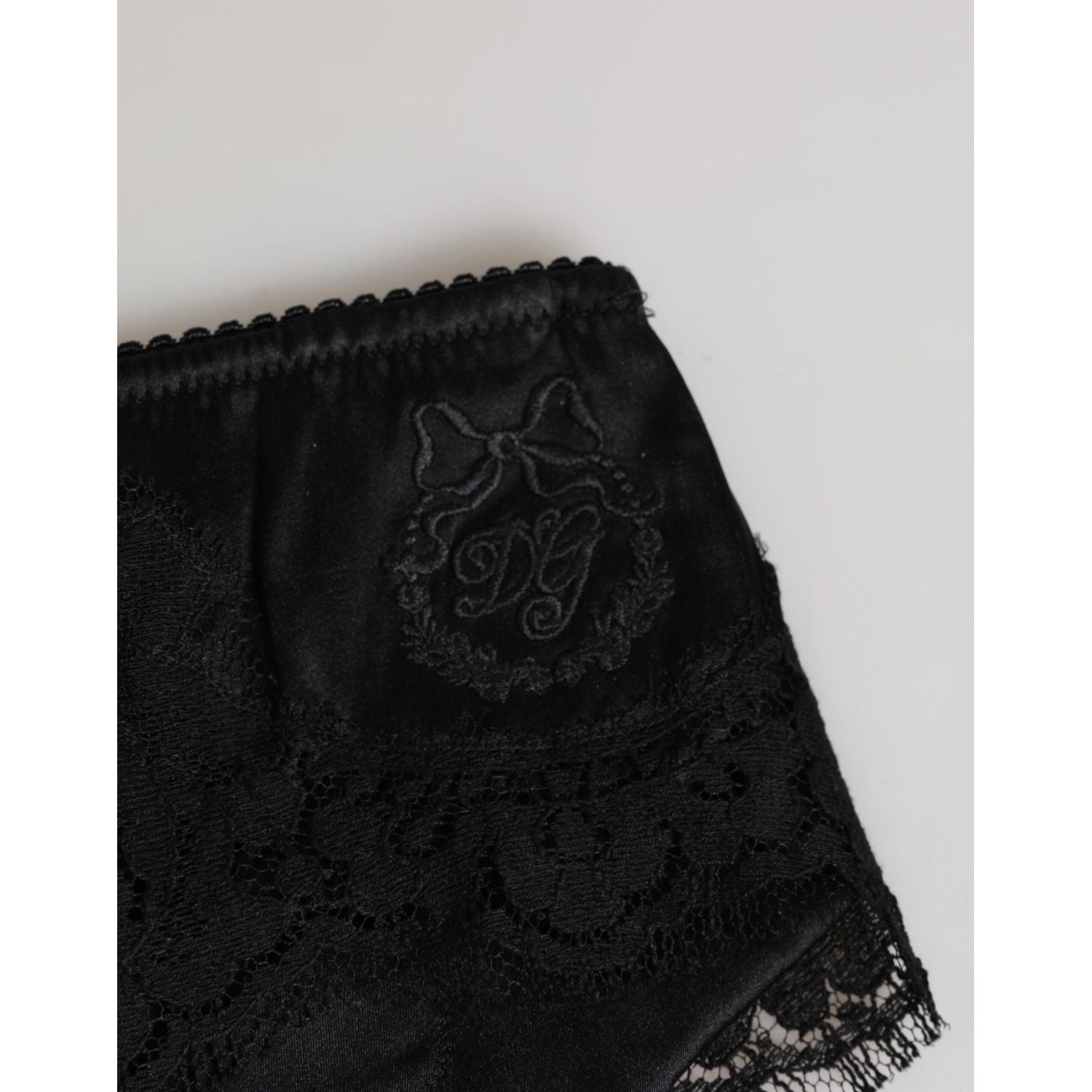 Dolce & Gabbana Black Silk Satin Floral Lace Panty Brief Underwear