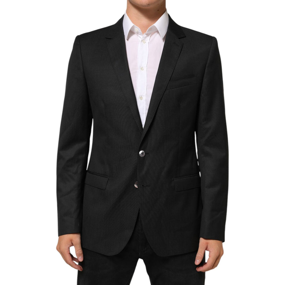 Dolce & Gabbana Black Single Breasted Men Coat MARTINI Blazer, slim fit, 100% virgin wool, two-button design, model wearing white shirt