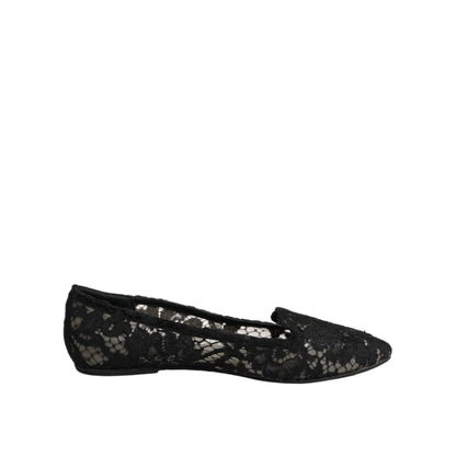 Dolce & Gabbana Black Taormina Lace Slip On Flats Shoes