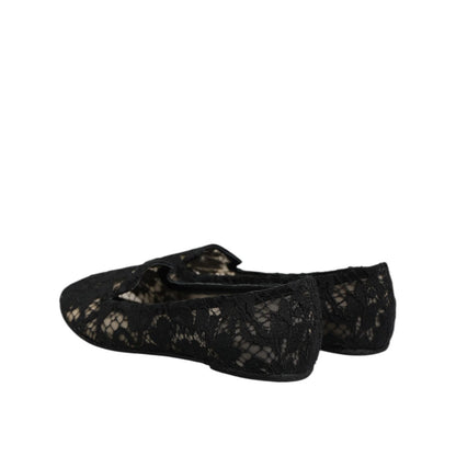 Dolce & Gabbana Black Taormina Lace Slip On Flats Shoes