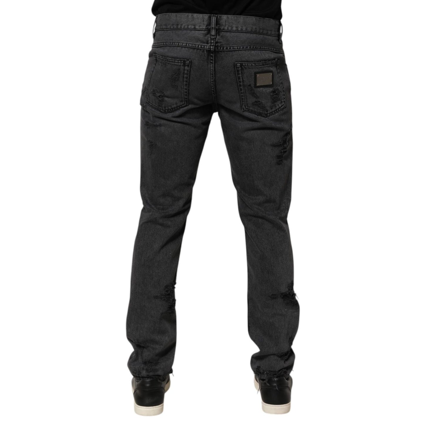Dolce & Gabbana Black Tattered Skinny Cotton Men Denim Jeans