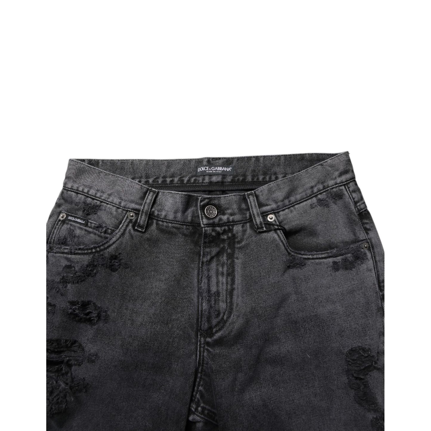 Dolce & Gabbana Black Tattered Skinny Cotton Men Denim Jeans