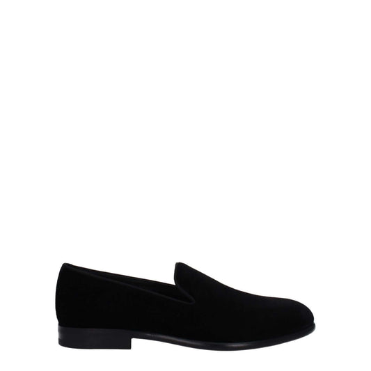 Dolce & Gabbana Black Velvet Slip-On Loafers with leather sole, round toe, and low flat heel; MPN A50491A680880999.