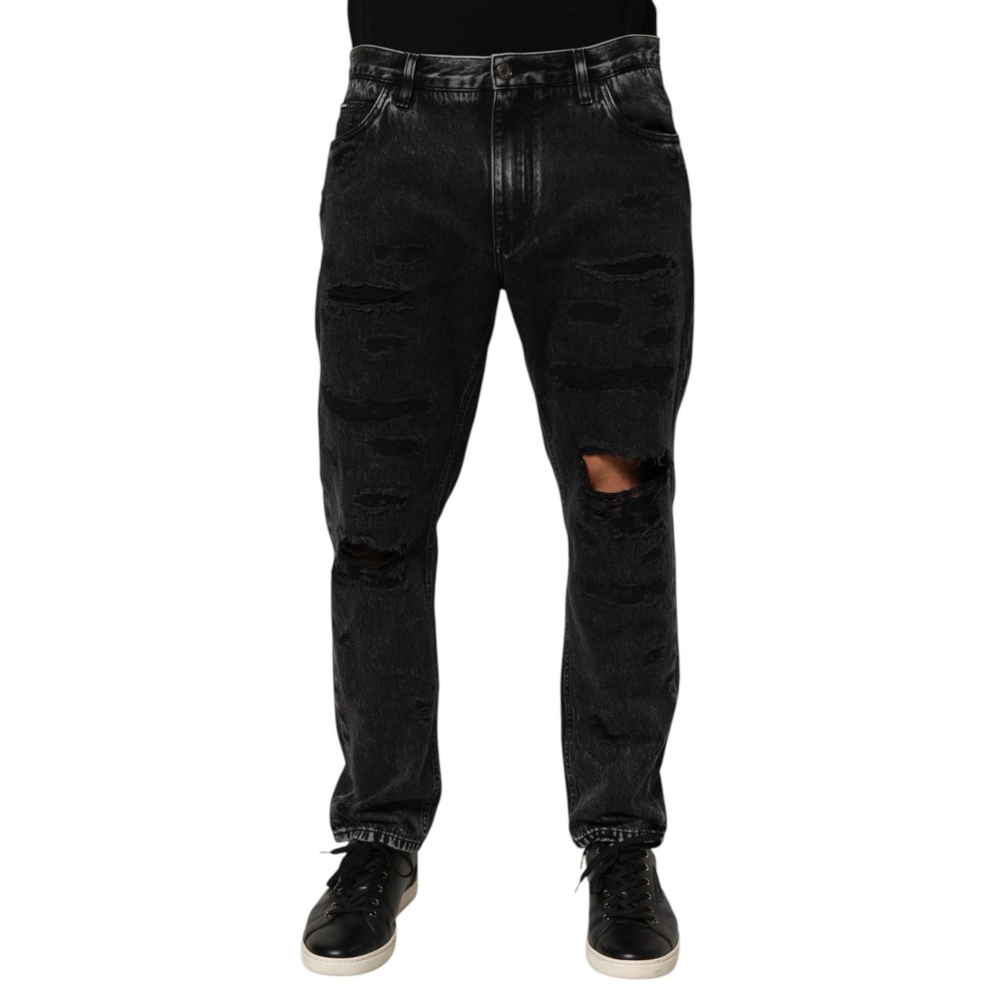 Dolce & Gabbana Black Washed Ripped Loose Cotton Denim Jeans