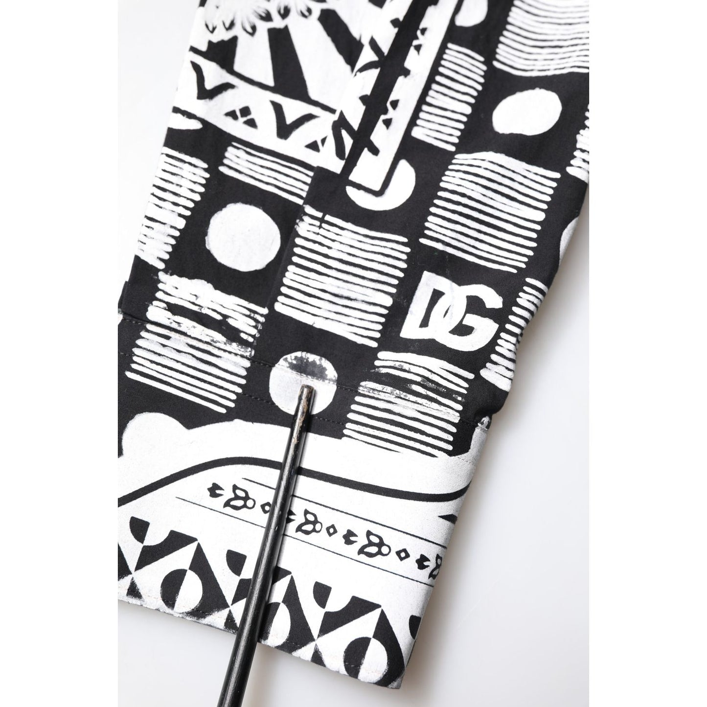 Dolce & Gabbana Black White Bandana MARTINI Casual Shirt with logo and button detail showing fabric pattern close-up.