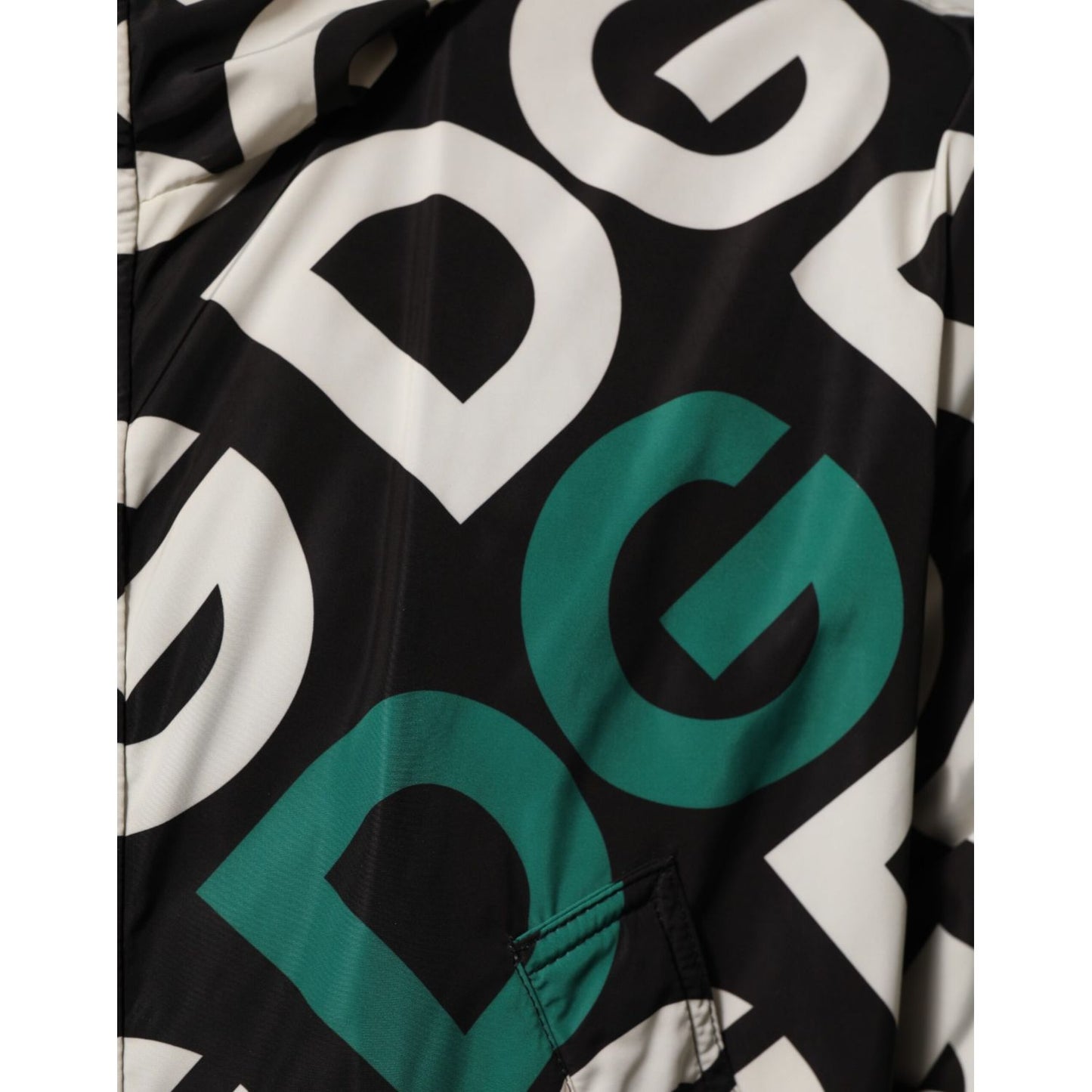 Dolce & Gabbana Black White Logo Print Hooded Coat Men Jacket