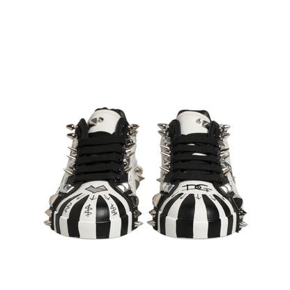 Dolce & Gabbana Black White Studded Low Top Sneakers Shoes