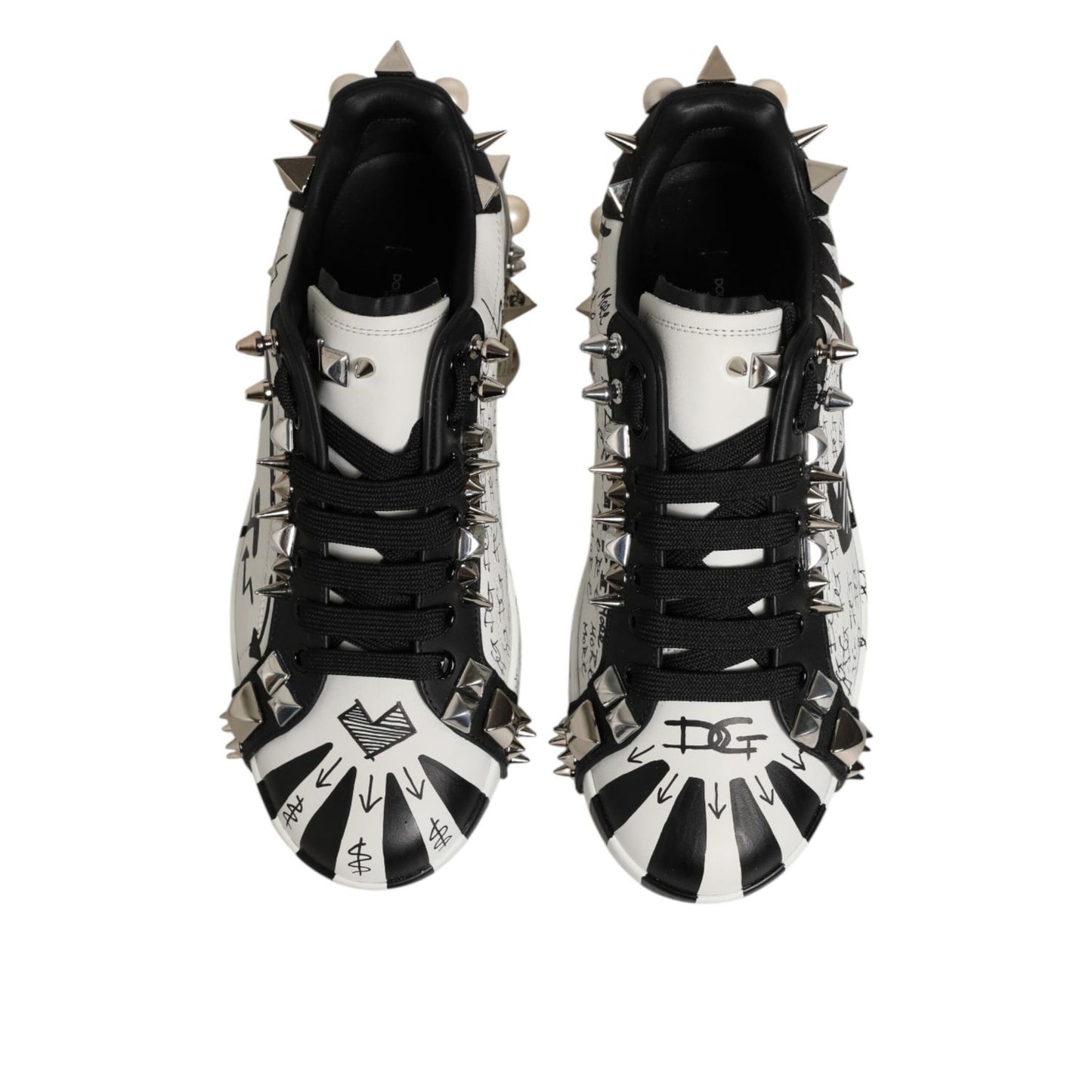 Dolce & Gabbana Black White Studded Low Top Sneakers Shoes