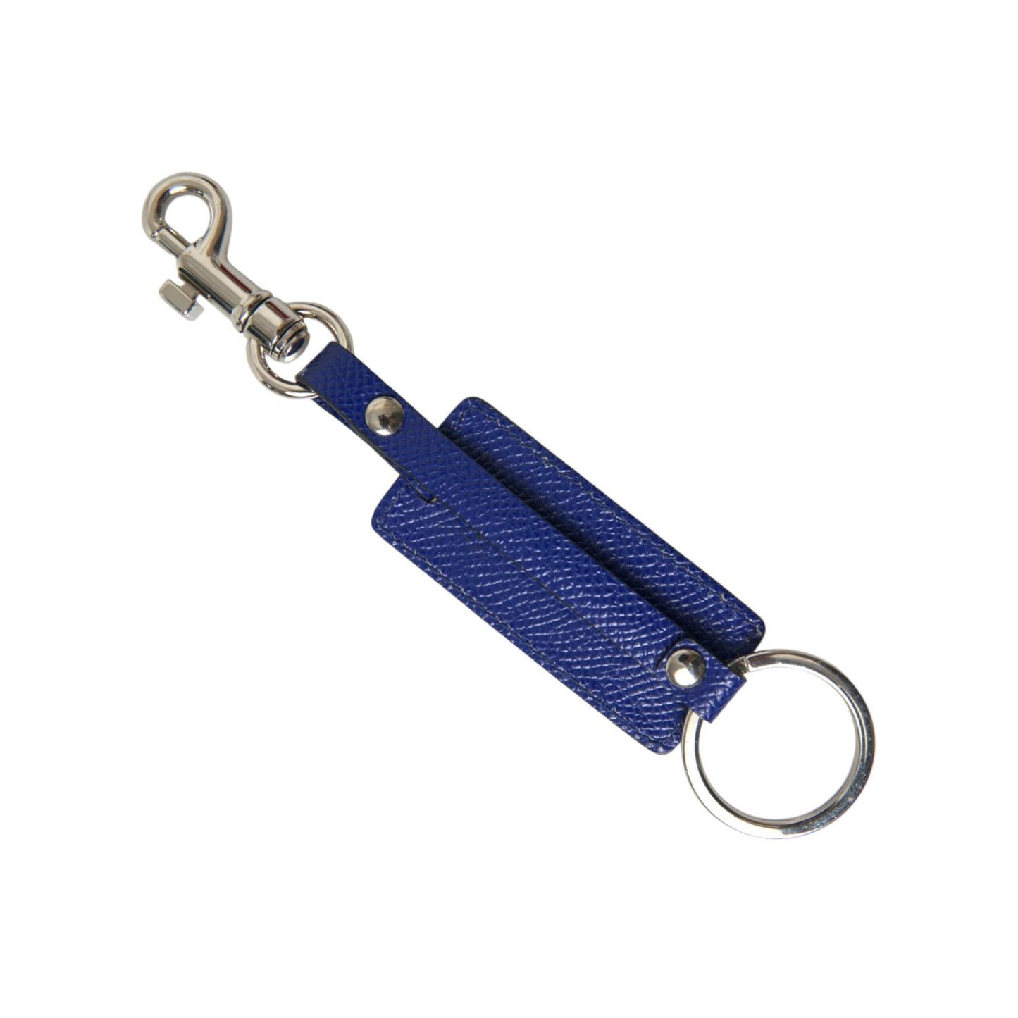 Dolce & Gabbana Blue Calf Leather DG Logo Silver Brass Keyring Keychain
