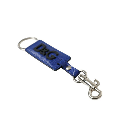 Dolce & Gabbana Blue Calf Leather DG Logo Silver Brass Keyring Keychain
