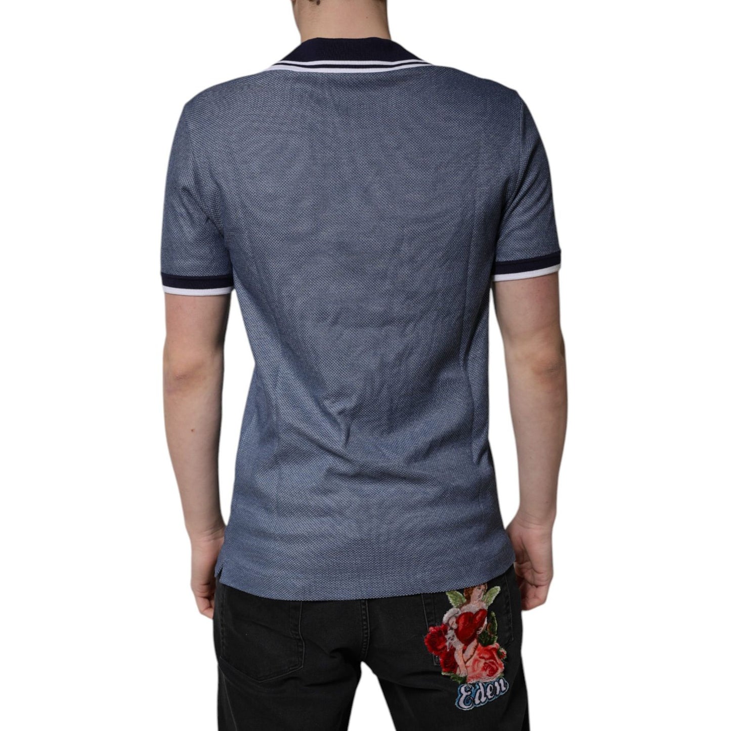 Dolce & Gabbana Blue Collared V-neck Silk Blend Polo T-shirt
