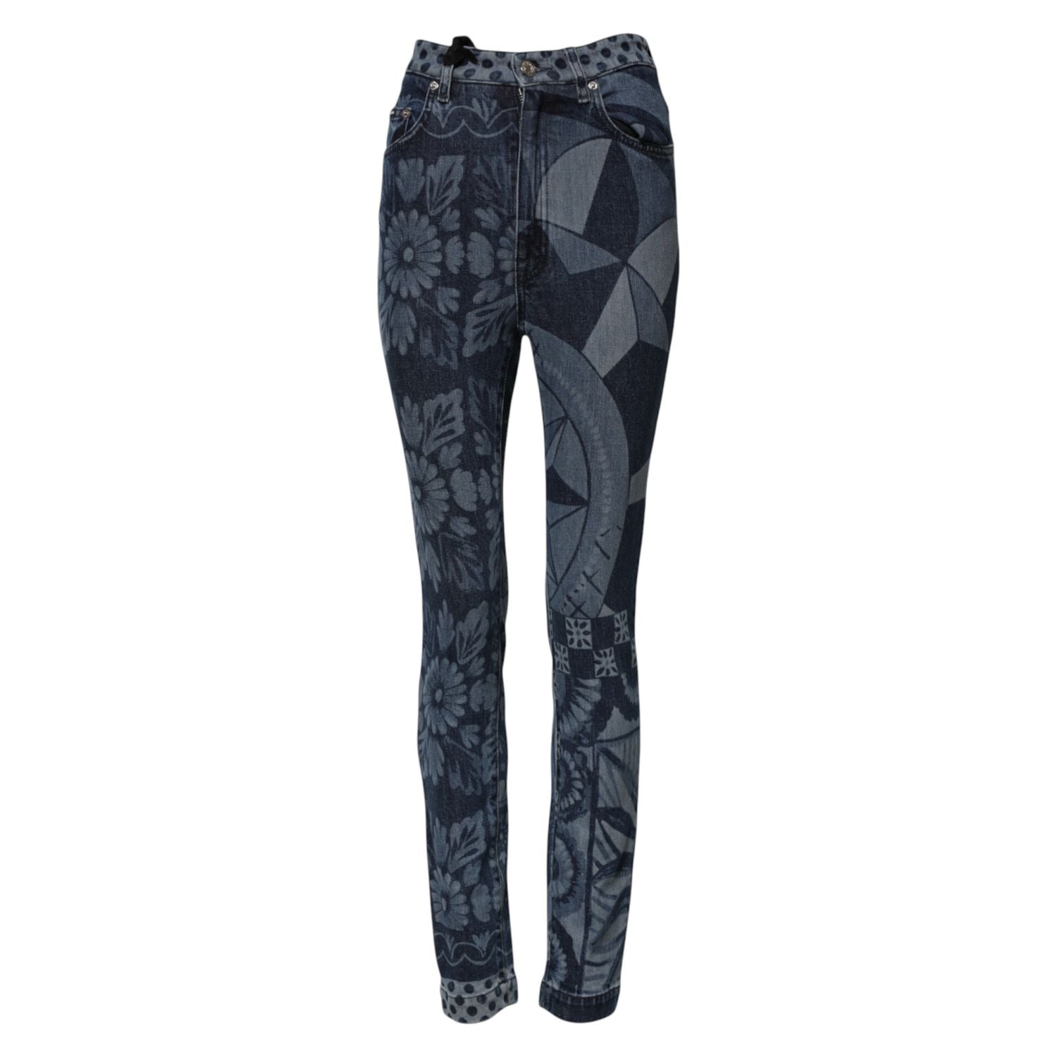 Dolce & Gabbana Blue Graphic Print Cotton Skinny Denim Jeans