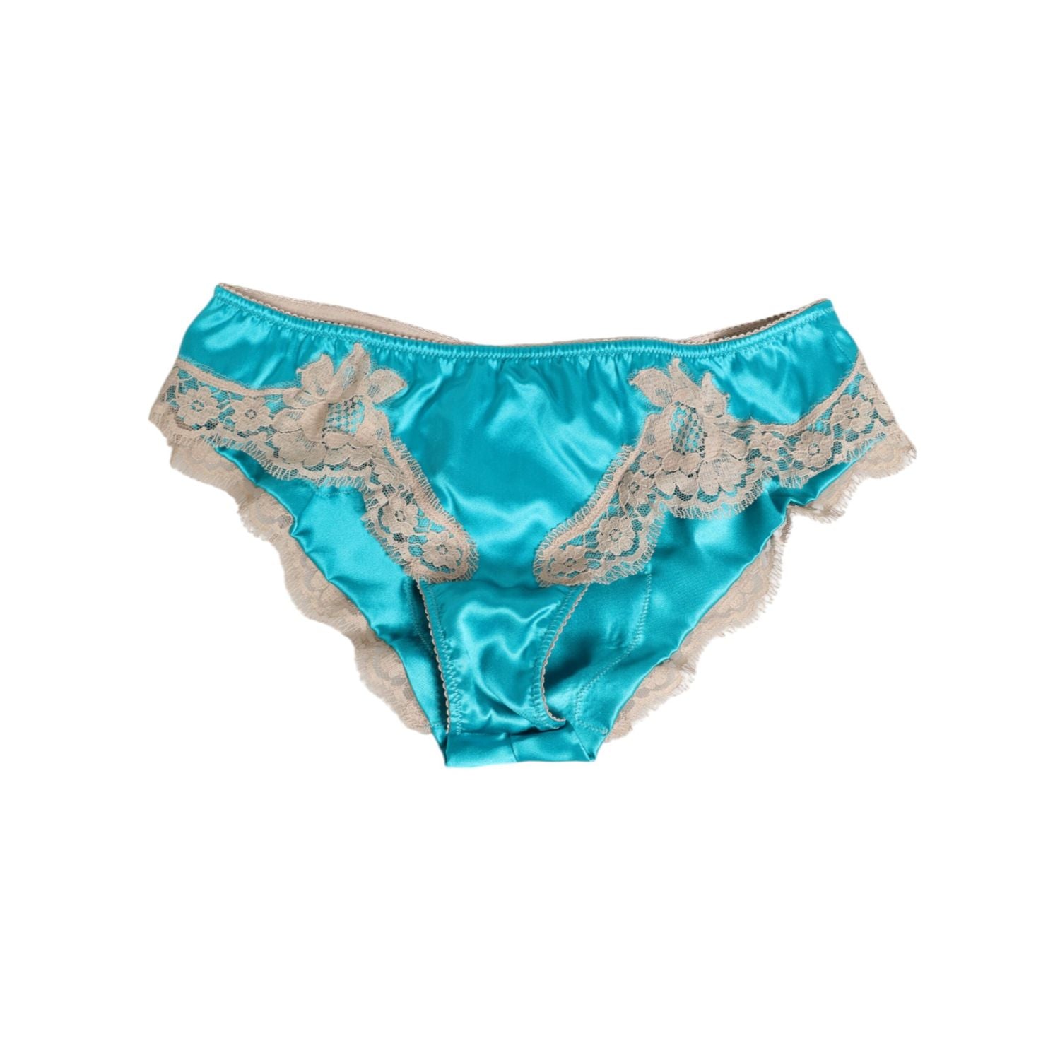 Dolce & Gabbana Blue Silk Satin Floral Lace Trim New Slip Underwear