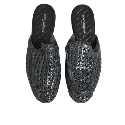 Dolce & Gabbana Blue Woven Slides MULES Men Sandals Shoes