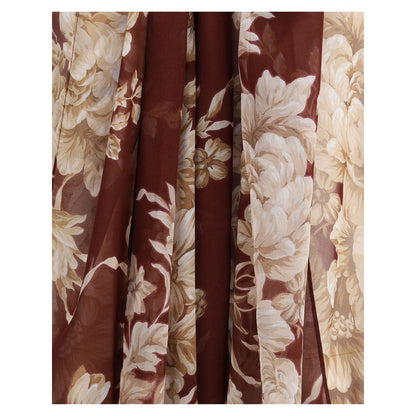 Close-up of Dolce & Gabbana Bordeaux Silk Pattern Shirt with floral design on silk chiffon fabric, featuring beige flowers.