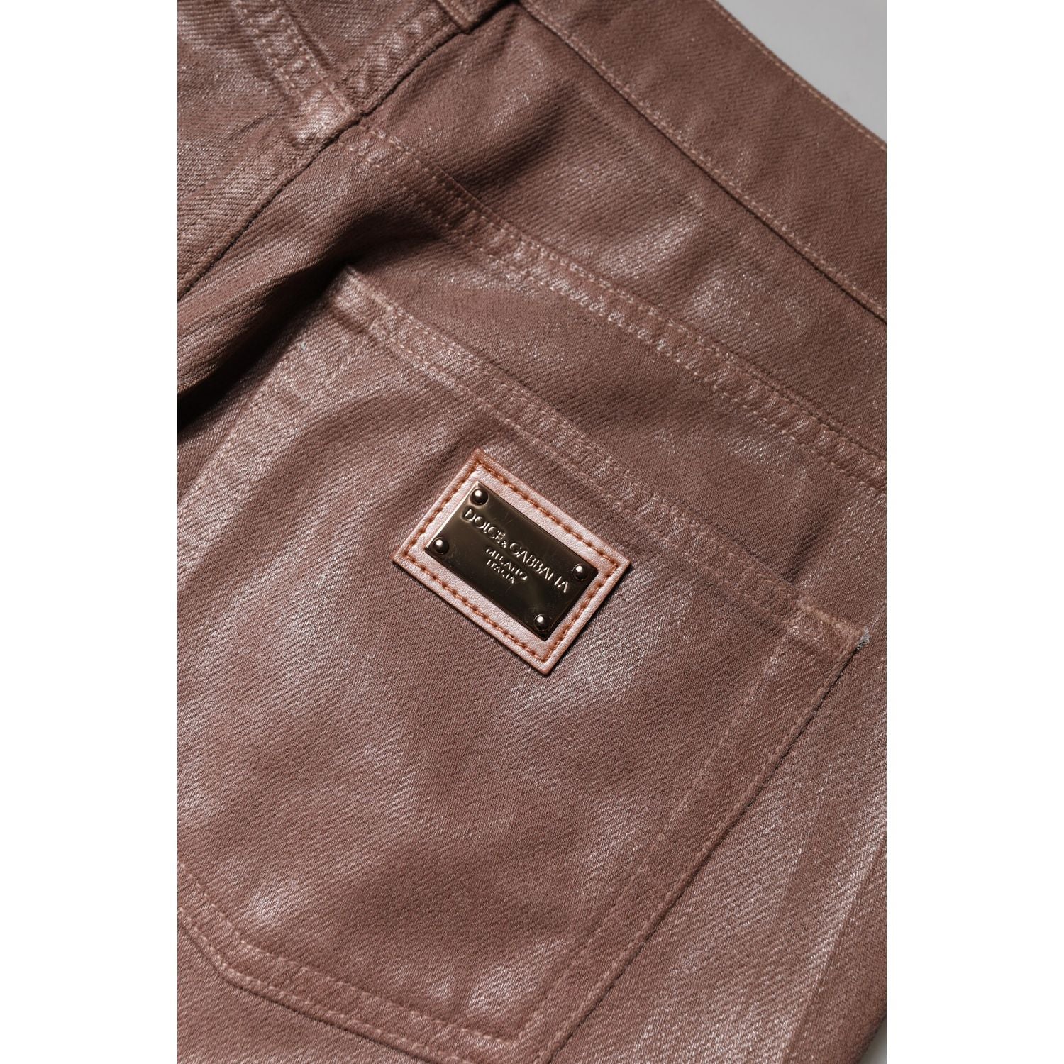 Dolce & Gabbana Brown Cotton High Waist Tapered Denim Jeans