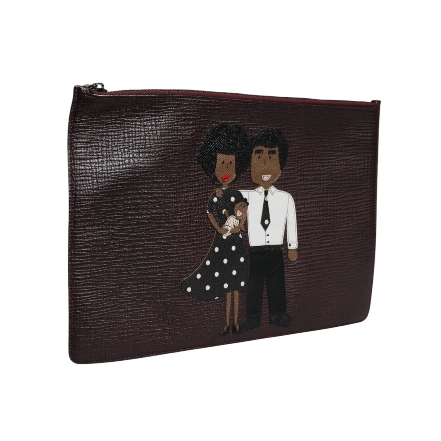 Dolce & Gabbana Brown Leather #DGFAMILY Embellished Men Clutch Pouch Bag