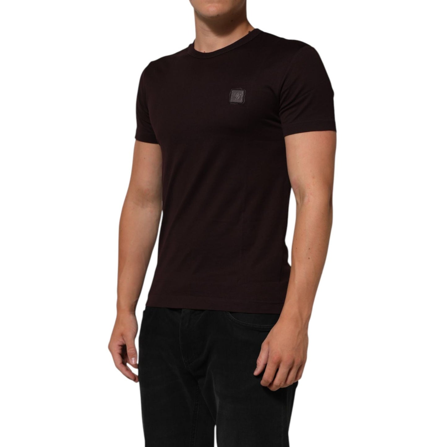 Dolce & Gabbana Brown Logo Plaque Cotton Crew Neck T-shirt