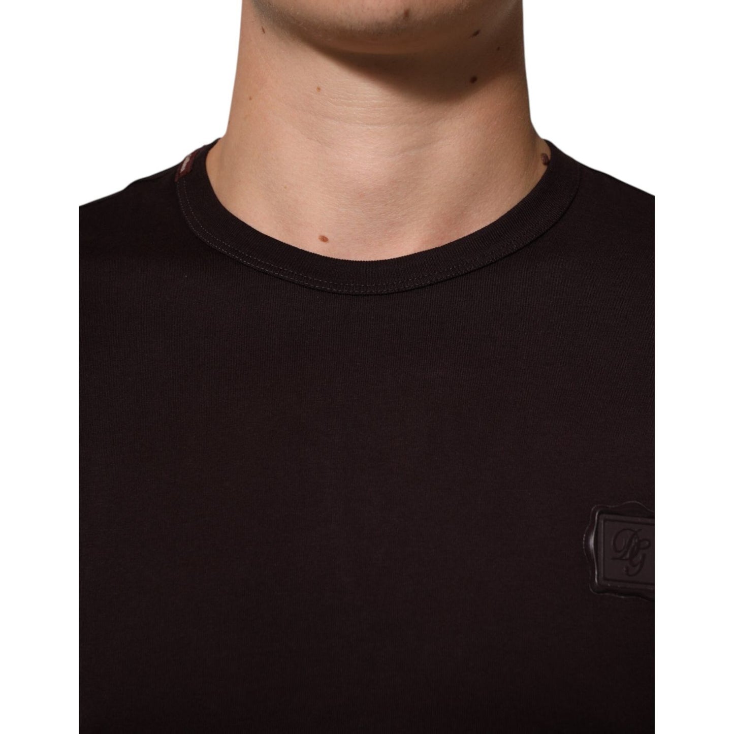 Dolce & Gabbana Brown Logo Plaque Cotton Crew Neck T-shirt