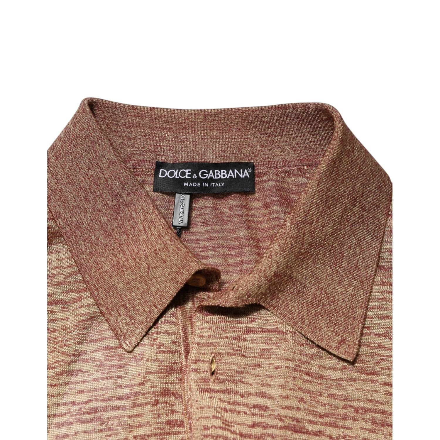 Dolce & Gabbana Brown Silk Textured Short Sleeve Polo T-shirt