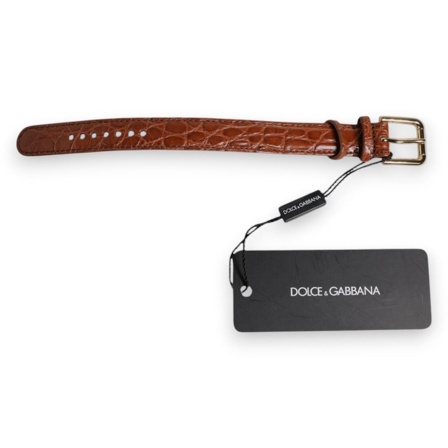 Dolce & Gabbana Brown Textured Leather Gold Metal Buckle Armband