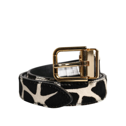 Dolce & Gabbana Brown White Pony Leather Metal Buckle Belt