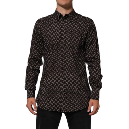 Dolce & Gabbana BrownFloral Collared GOLD Formal Dress Shirt