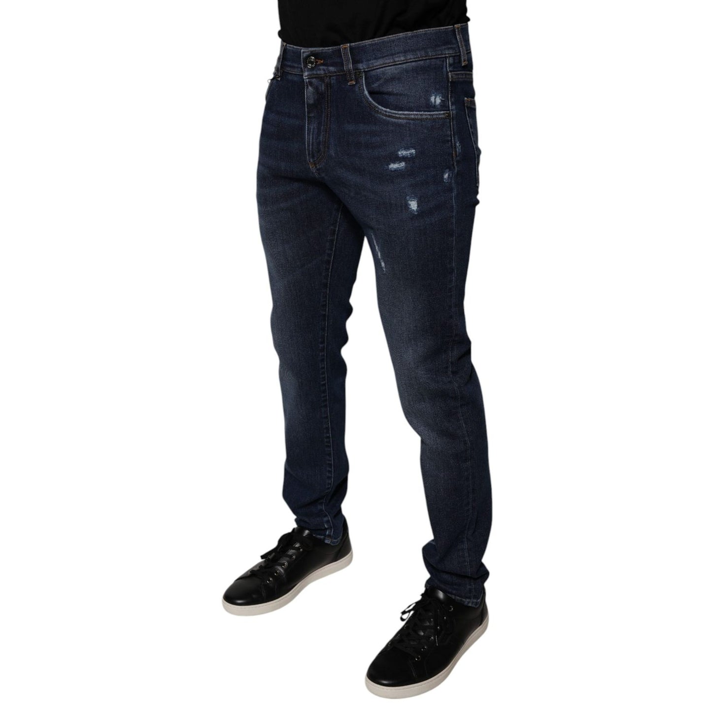 Dolce & Gabbana Dark Blue Cotton Logo Skinny Denim Jeans