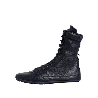 Dolce & Gabbana Dark Blue Leather KING High Top Sneakers Shoes