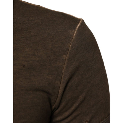 Dolce & Gabbana Dark Brown Cotton Tattered Logo Men T-shirt