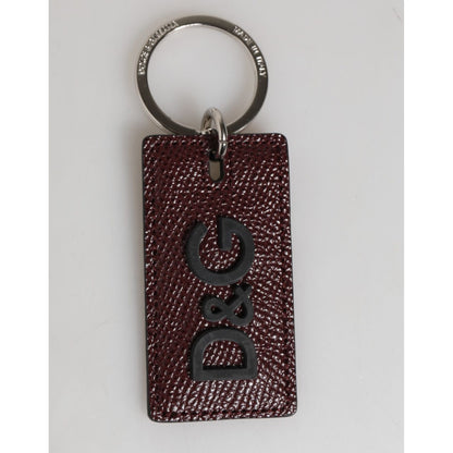 Dolce & Gabbana Dark Brown Leather Logo Metal Ring Men Keychain Keyring with logo-engraved silver detailing, made in Italy.