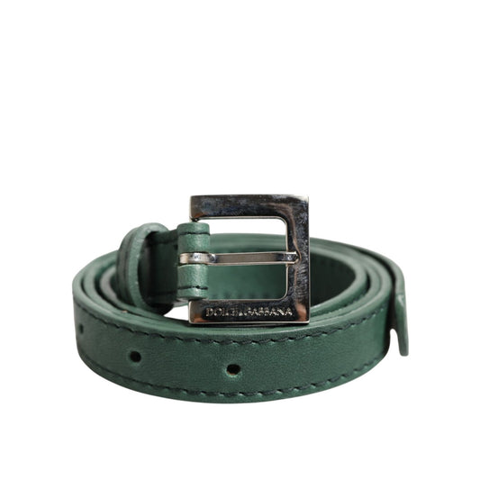 Dolce & Gabbana Dark Green Leather Silver Metal Buckle Belt