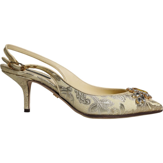 Dolce & Gabbana Gold Crystal Pumps Heels Slingbacks Shoes LA11792-37