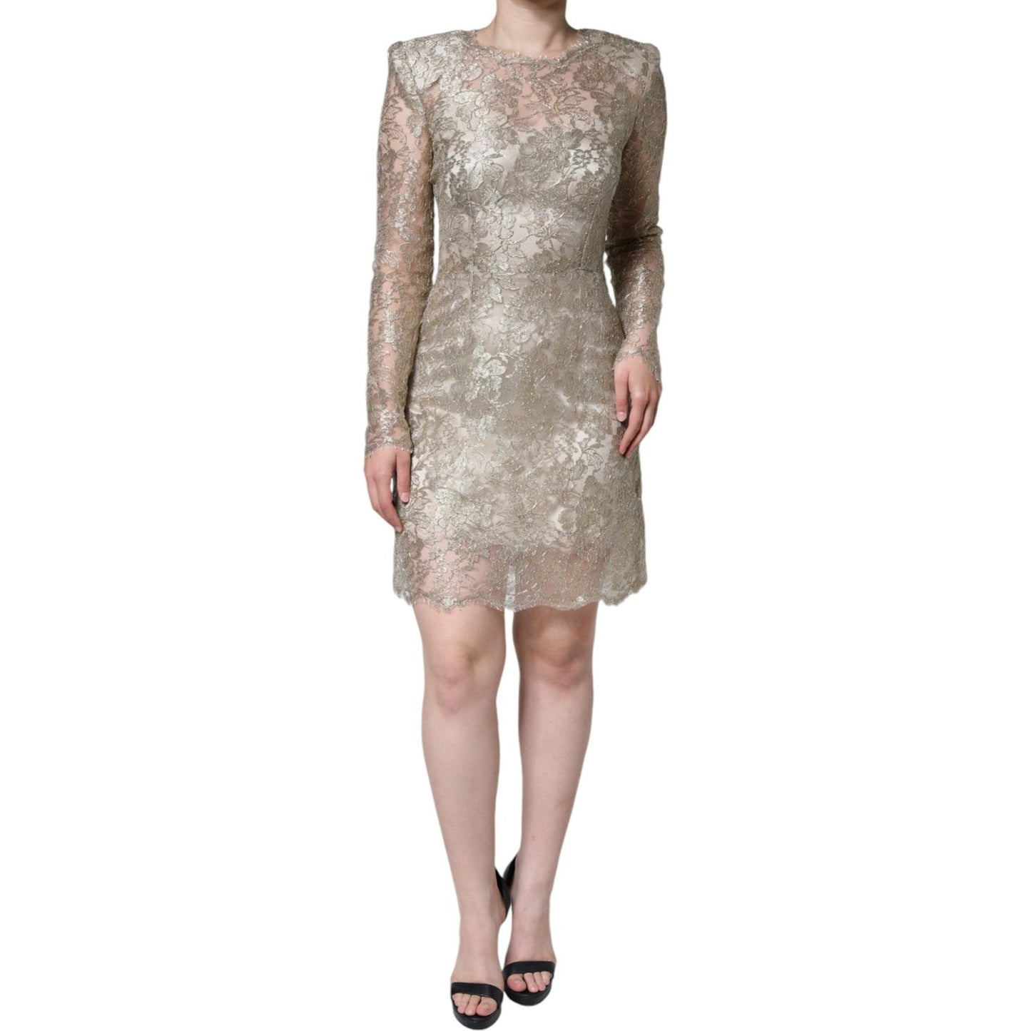 Dolce & Gabbana Gold Floral Lace A-line Sheath Mini Dress DR281287-42