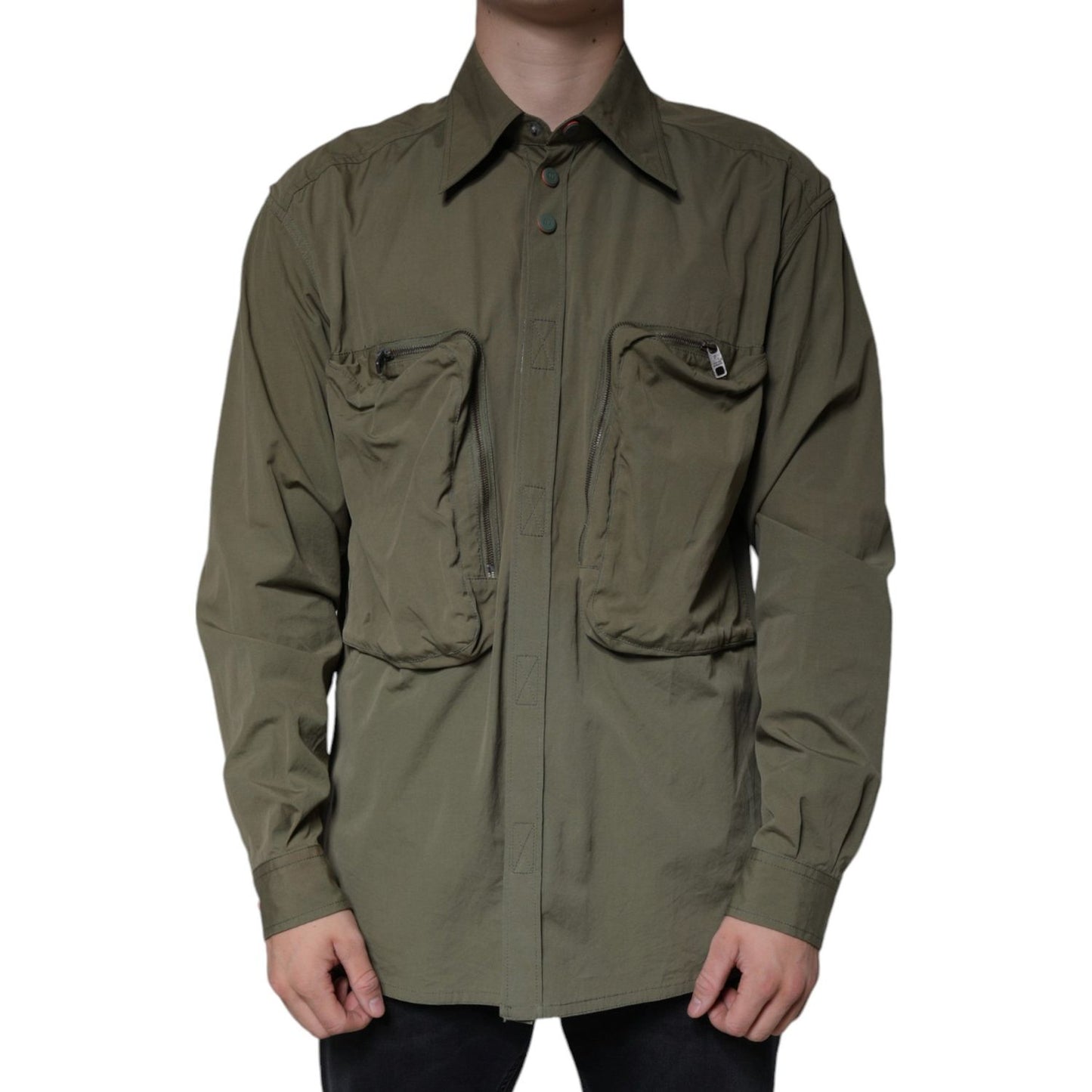 Dolce & Gabbana Military Green Cotton Bend Collared Coat Jacket JKT41245-40