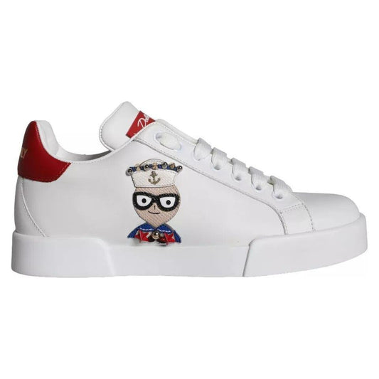 Dolce & Gabbana White Patch Calfskin Nappa Portofino Sneakers Shoes LA11240-35