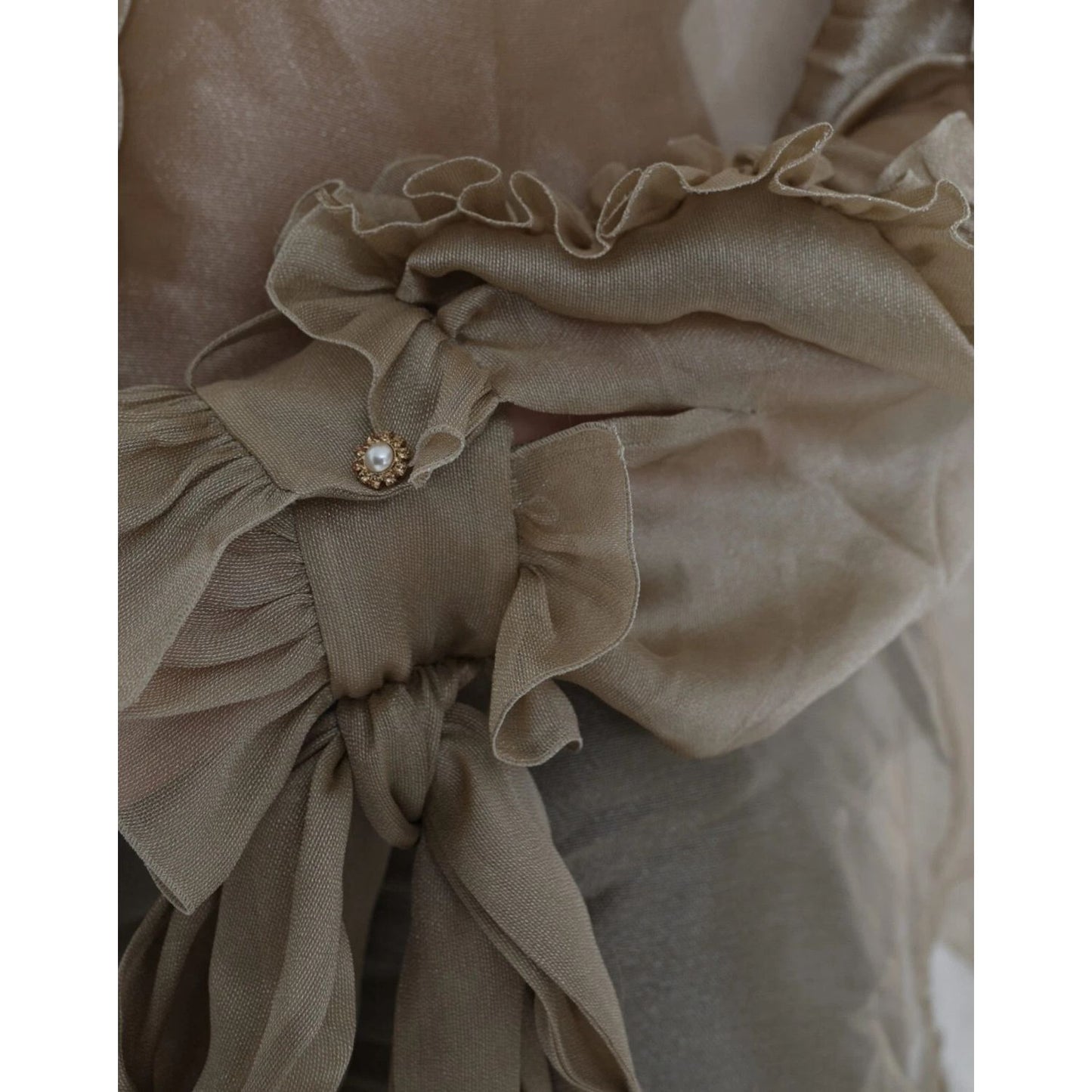 Dolce & Gabbana Gold Ascot Collar Ruffles Blouse Top