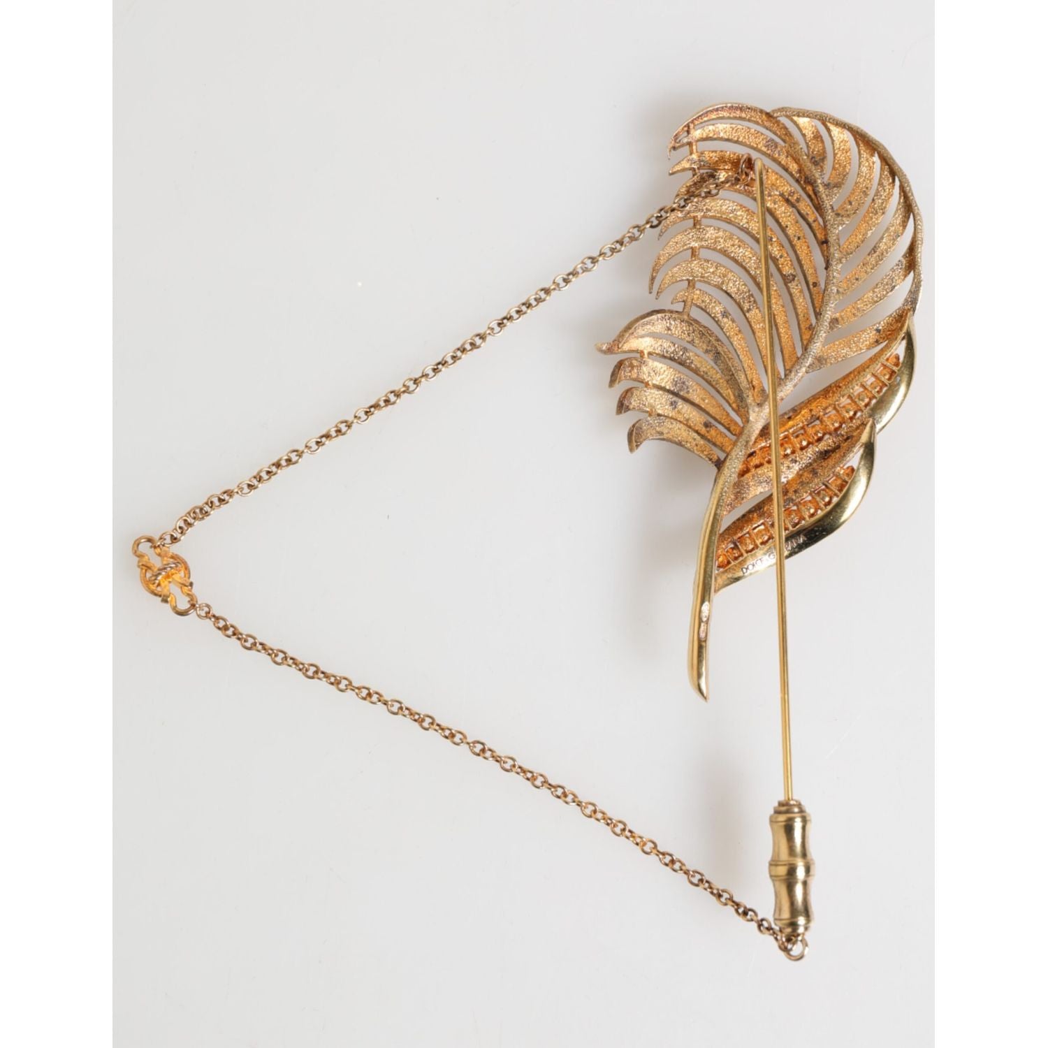 Dolce & Gabbana Gold Tone Leaf 925 Sterling Silver Crystal Chain Brooch