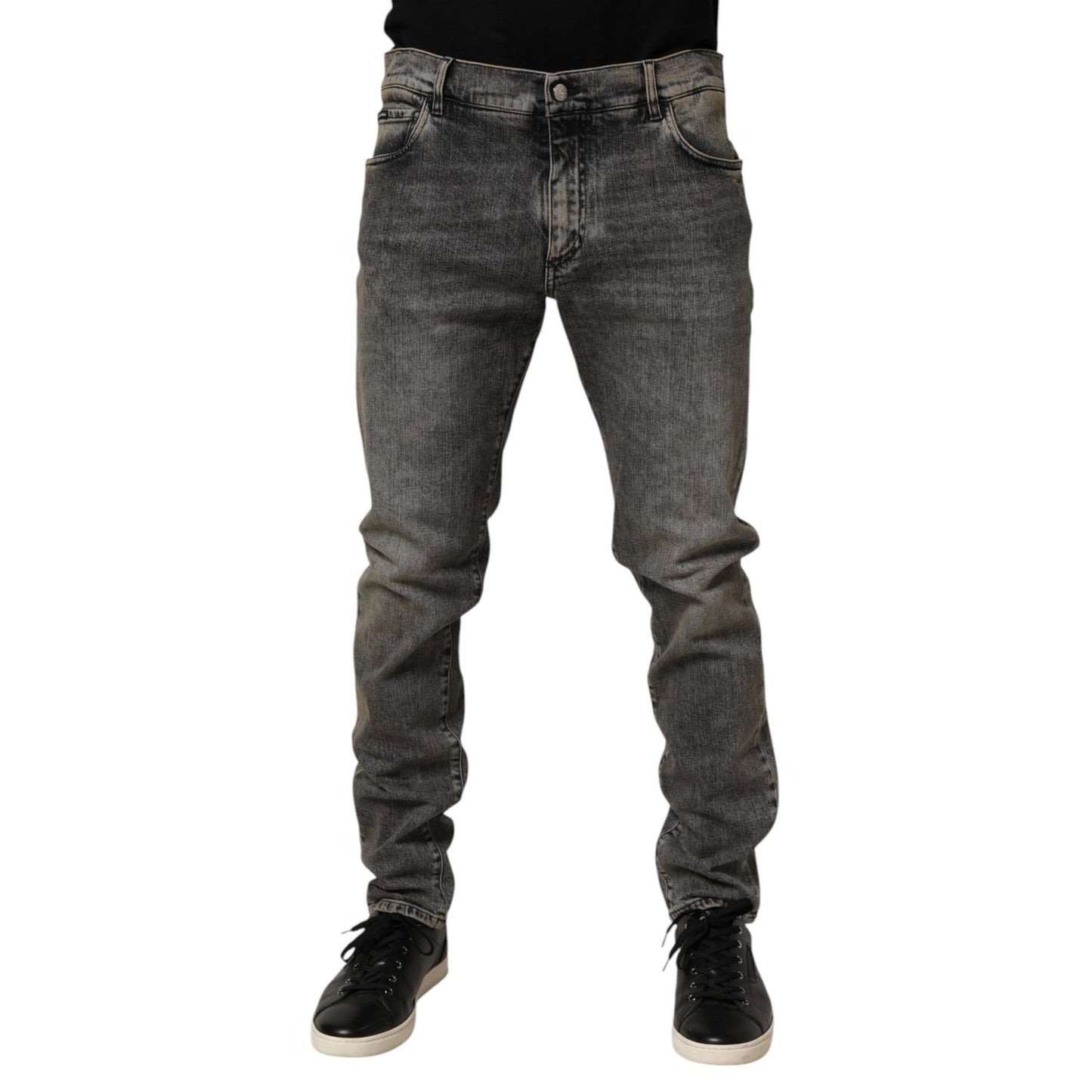 Dolce & Gabbana Gray Cotton Stretch Slim Fit Men Denim Jeans for modern men's fashion.