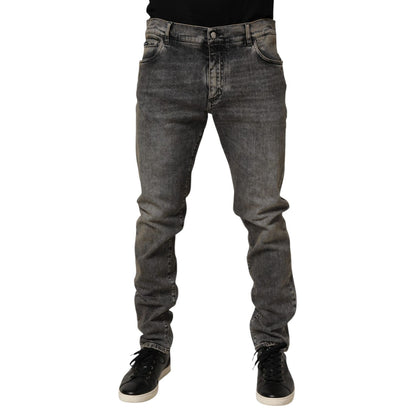 Dolce & Gabbana Gray Cotton Stretch Slim Fit Men Denim Jeans for modern men's fashion.