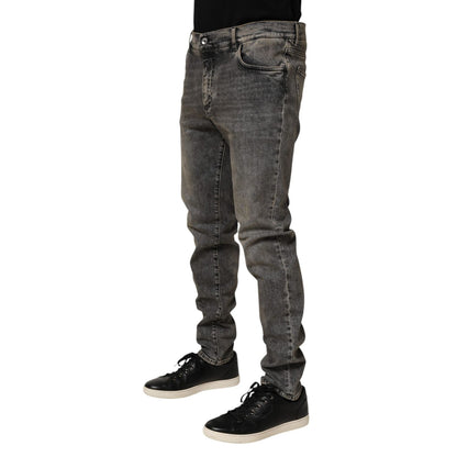 Dolce & Gabbana Gray Cotton Stretch Slim Fit Men Denim Jeans with classic five-pocket styling, perfect for smart-casual outfits.