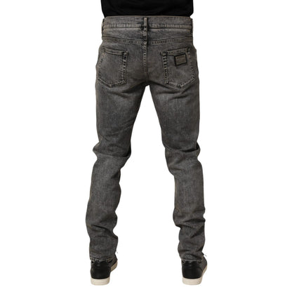 Back view of Dolce & Gabbana Gray Cotton Stretch Slim Fit Men Denim Jeans showcasing sleek modern silhouette and classic styling.