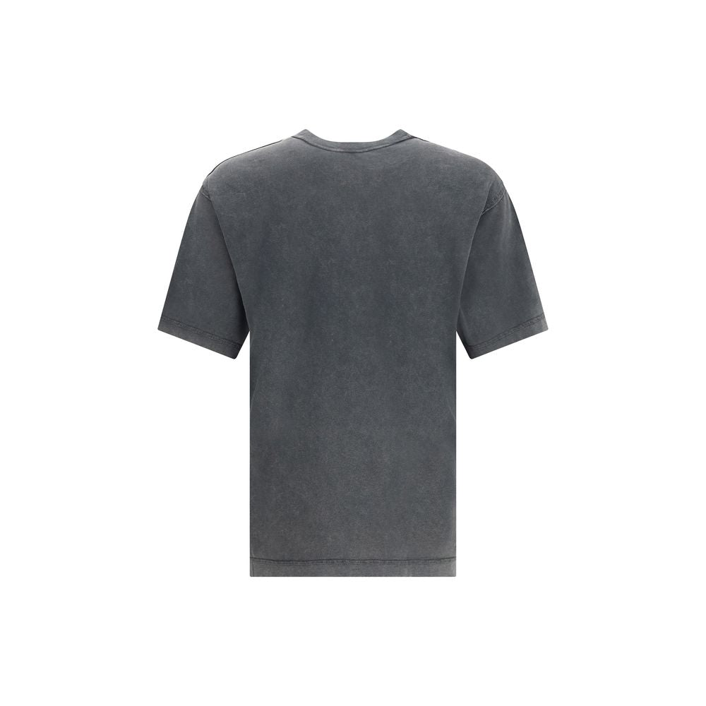 Back view of Dolce & Gabbana Gray Cotton T-Shirt with a velvety logo on the front, featuring a ribbed crew neck and regular fit design.
