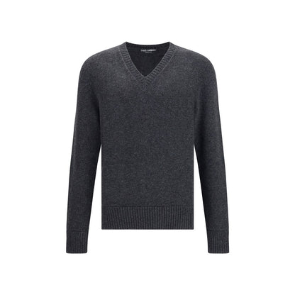 Dolce & Gabbana Gray Fleece Wool Sweatshirt with V-neck and long sleeves, elegant and versatile for formal or casual wear, AW25 season.